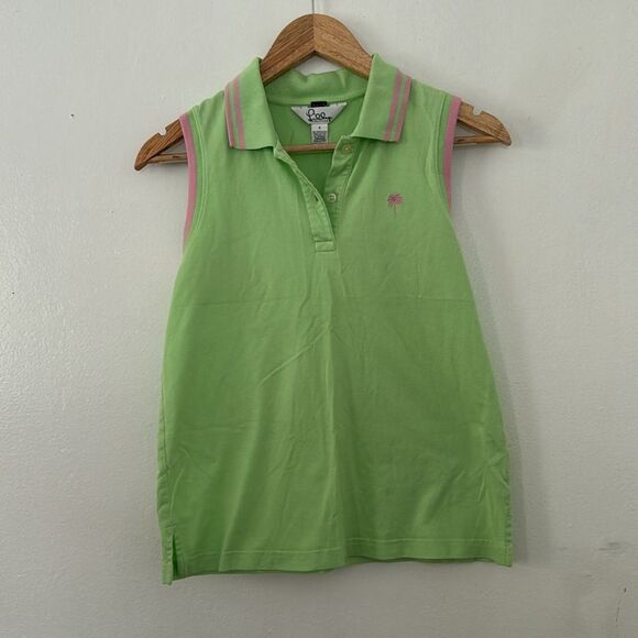 Lilly Pulitzer Neon Green Pink Island Polo EUC - Picture 2 of 6